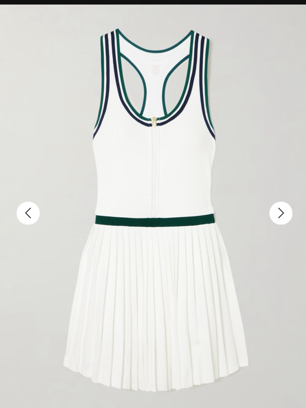 Varley White Tennis Dress with Green and Navy Trim NWT Size Small.
